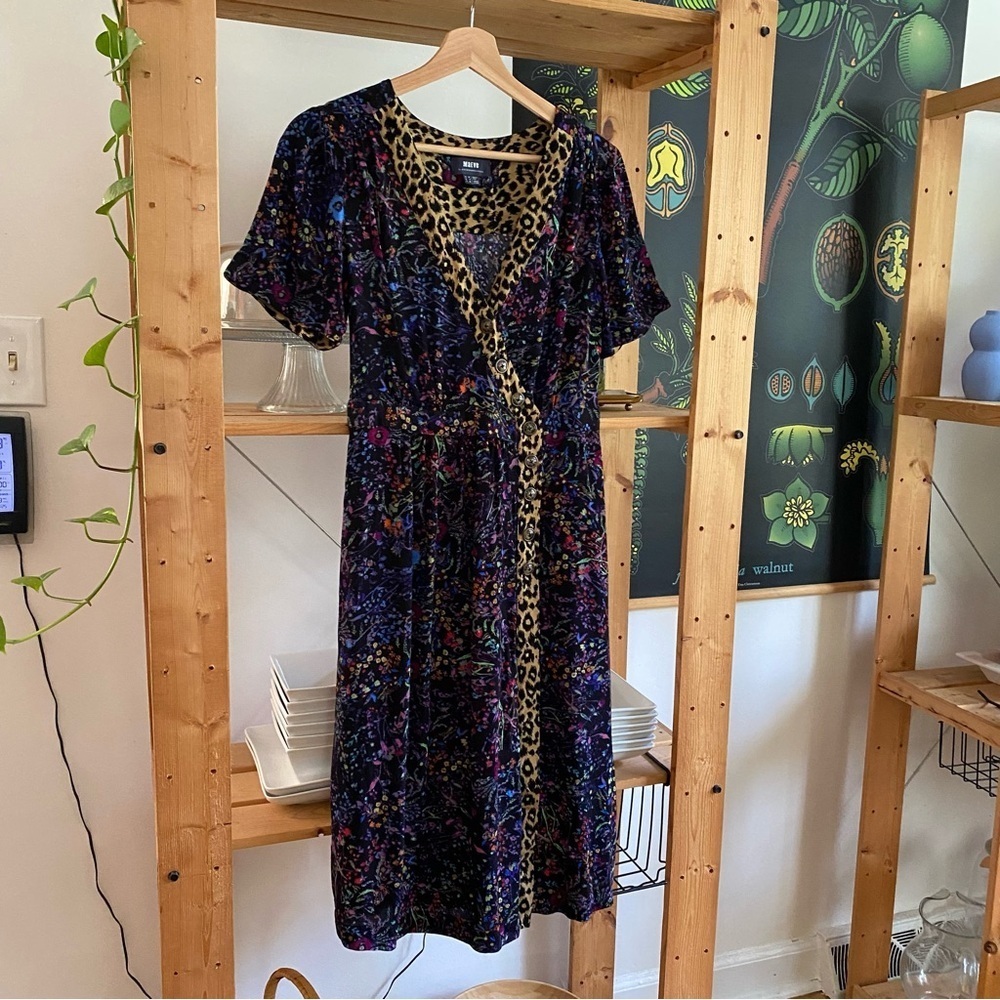 Anthropologie Maeve Black Floral Leopard Print Morgan Wrap Dress 6 - Picture 6 of 16